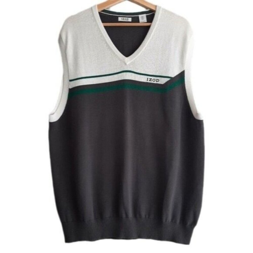 IZOD Golf Sweater Vest Colorblock Grey & White Men's Sz XL